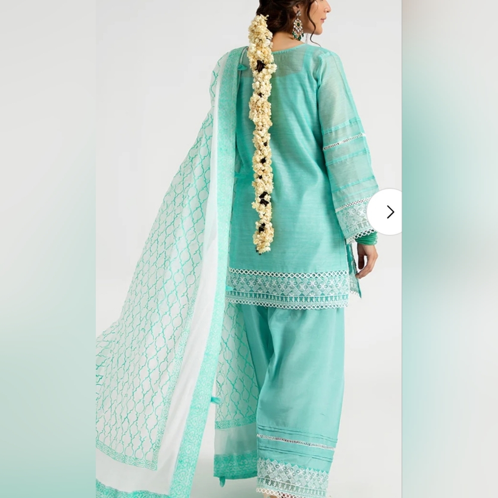 NEW Arif Ashraf 4 Piece Pakistani Aqua Mint Women's Outfit Large - Picture 2 of 9